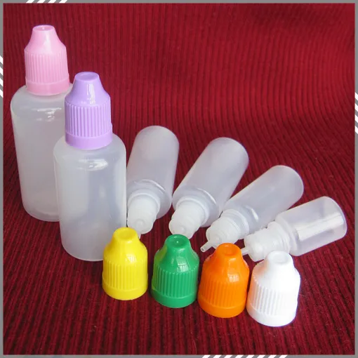 Colorful 5ml 10ml 15ml 20ml 30ml 50ml Vuoto E Bottiglie contagocce in plastica liquida con tappi di bottiglia a prova di bambino e punte degli aghi DHL Free