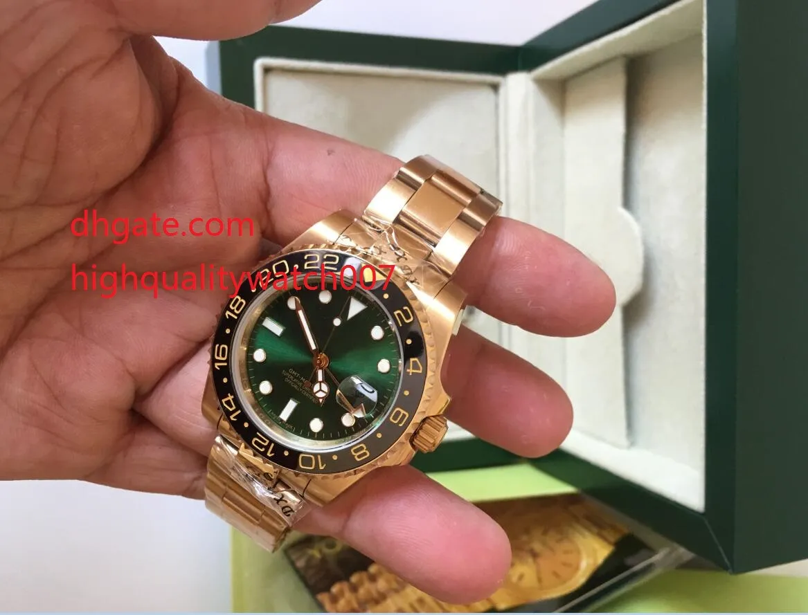 2021 Bästsäljande Luxury Wristwatch Ceramic (Green Bezel Gold Gmt Asia 2813 Rörelse Automatisk Mens Mäns Klock Klockor + Original Box Pap