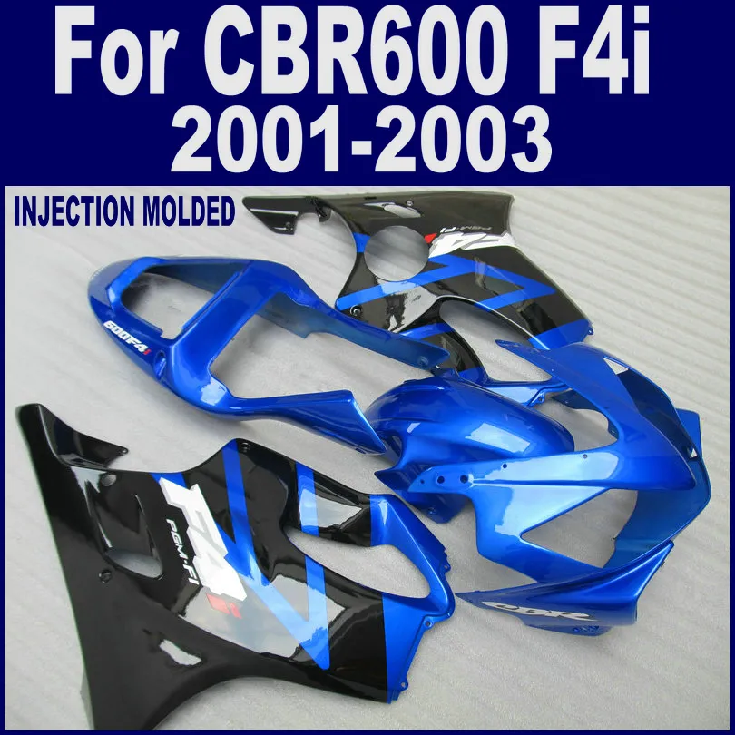 Blue Black Fairing Kit voor 01 02 03 HONDA CBR 600 F4I BUIKERINGEN Injectie Gevormde CBR600 F4I 2001 2002 2003