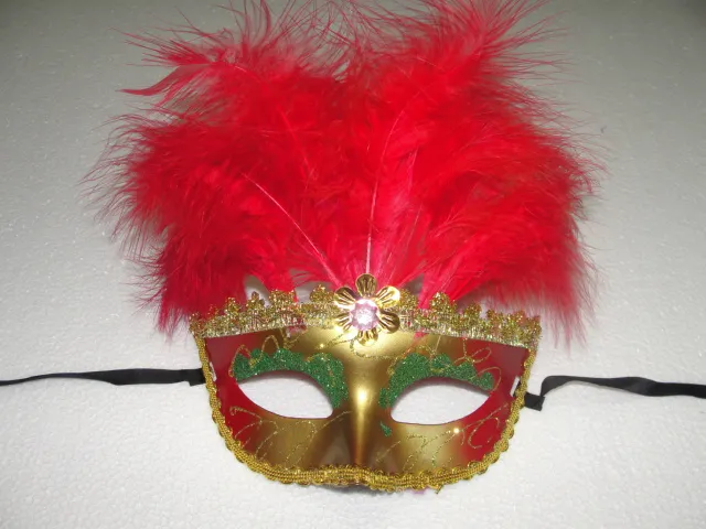 10 pz/lotto Mezza Facce Maschera Veneziana con 11 bellissime piume Mardi Gras Masquerade Halloween Costume Party MASCHERE