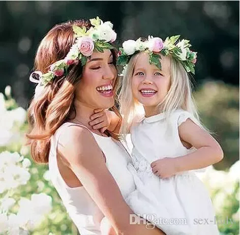 Mommy Kids Wreath Rose Flowers Diadema Floral Crown Hairbands Wedding Girls Headwear Tocado Wedding Florial hair Accesaries