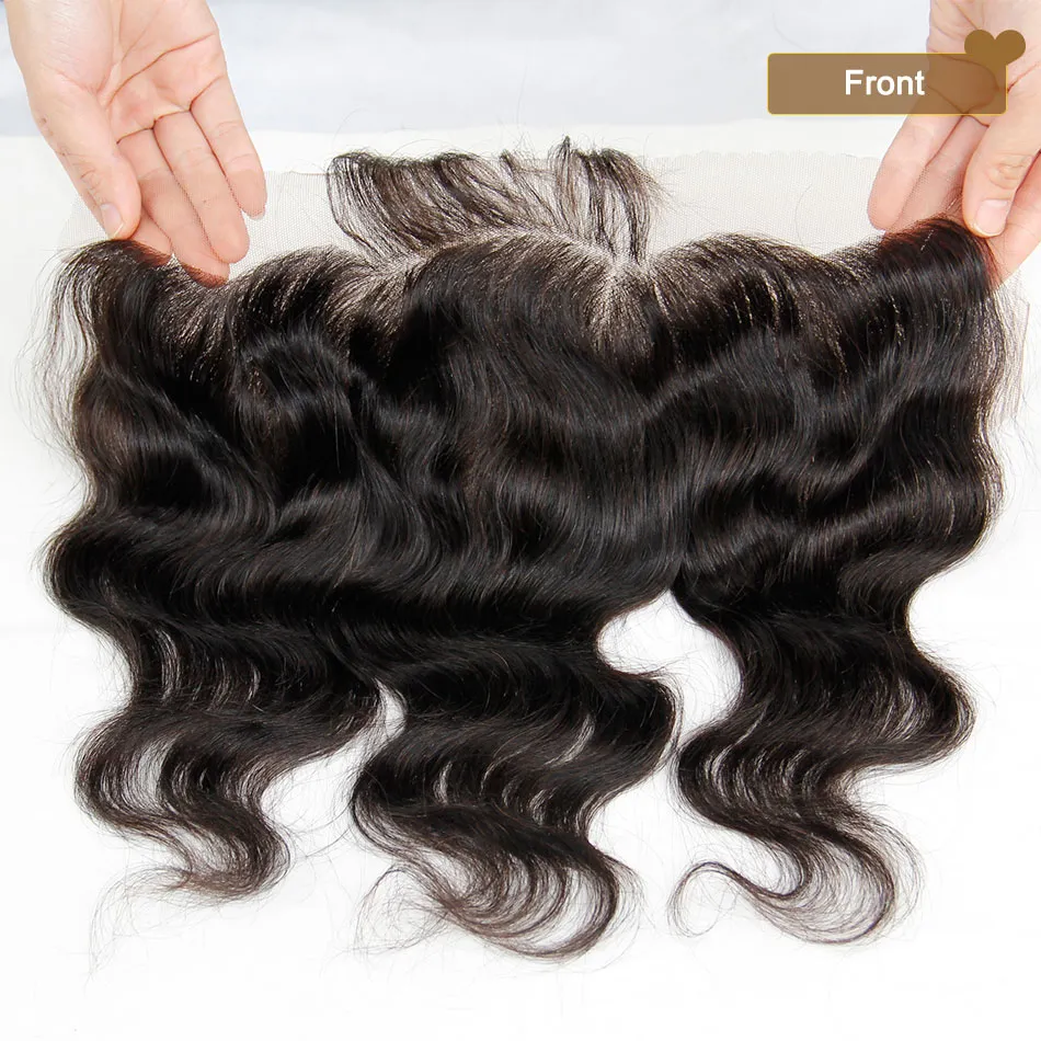 Laço Malaysian Frontal Fechtures Body Wave 13x4 Médio Livre 3 Way Parte Laço Completo Frontal 100% Não Transformado Malaio Virgem Virgem Fecho de Cabelo Humano