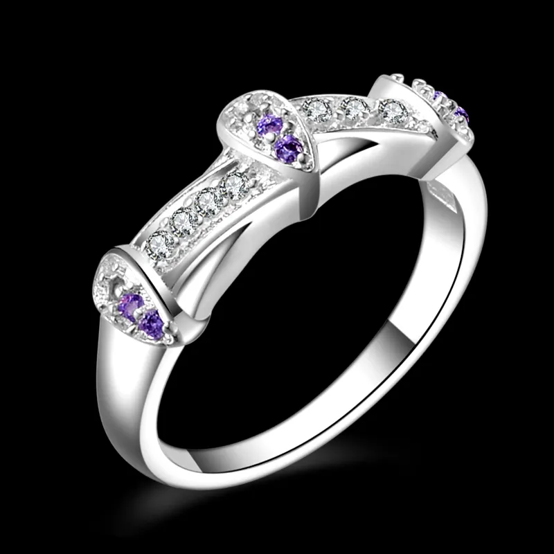 Gratis frakt Ny 925 Sterling Silver Fashion Jewelry Mosaic Zircon Purple Crystal Ring Hot Sell Girl Gift 1713