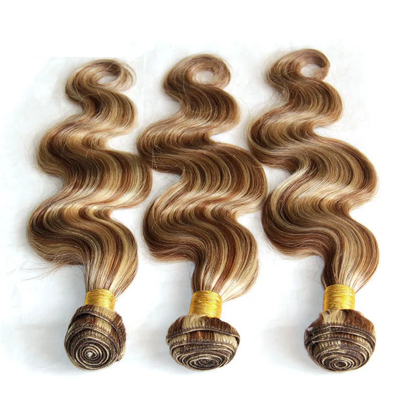 Bundles de tissage de cheveux de couleur de piano mixte vague de corps deux tons # 8 613 surligner les extensions de cheveux humains vierges de couleur blonde brune