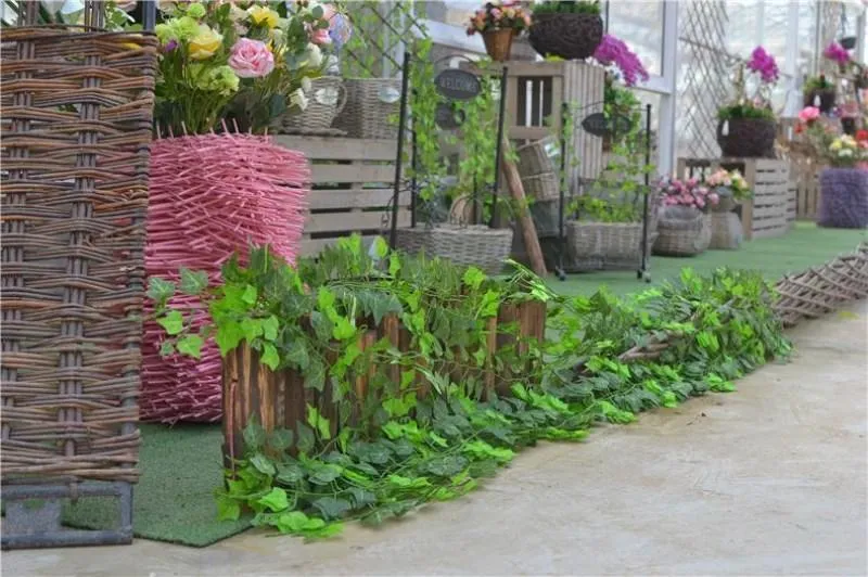 2.5m 인공 아이비 리프 화환 식물 포도 나무 가짜 단풍 꽃 홈 장식 플라스틱 인공 꽃 등나무 상록 권운