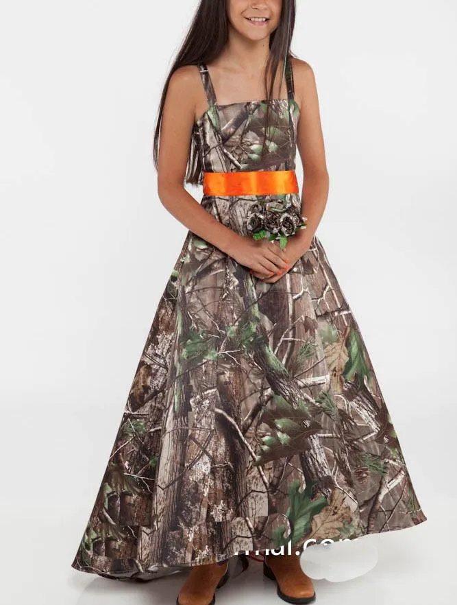 Custom Made Camo Girls Wedding Party Dresses High Low Camouflage Flower Girl Dresses Realtree Formal Girl Pageant Gowns with Sash