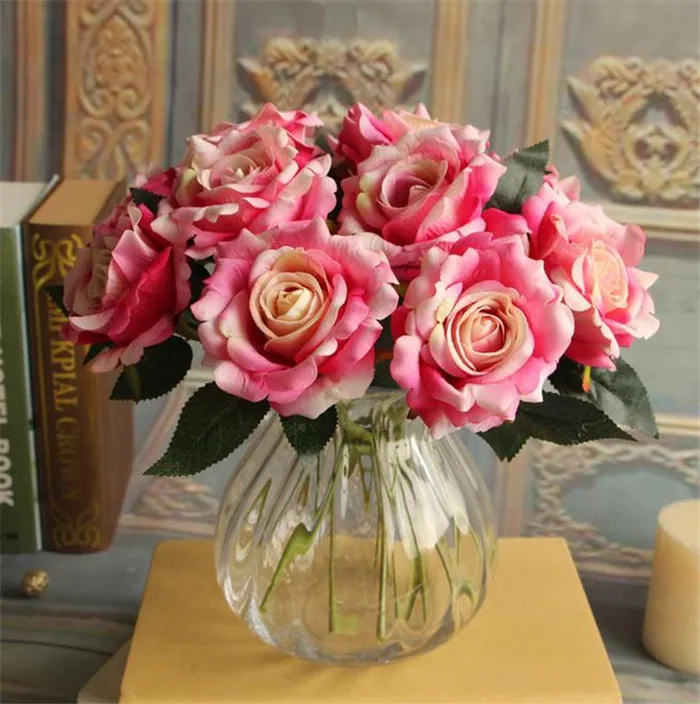 Hot Single Stem Fluwelen Rose 27cm / 10.63 "Lengte 60 stks Kunstbloemen Korte Flanelette Roses voor DIY Bruidsboeket Accessoires