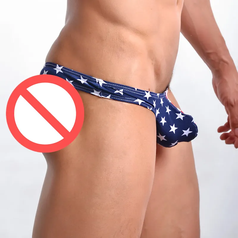 Classic American Flag Man Underbyxor Sexig Bomull Mini Briefs Underkläder Gay Bulge Förbättra Penis Peuch Panties Mäns Korta Låg Midja Bakon