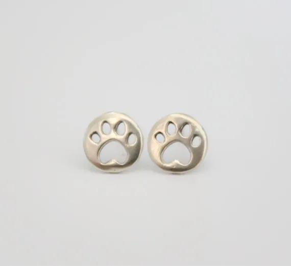 30Pair Gold Silver Cute Bear Cat Paw Stud Earrings Animal Panda Heart Paw Print Stud Earrings Decoupage Round Dog Paw Earring
