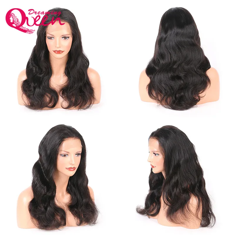 Brasilianska mänskliga hårkroppsvåg fulla spetsar Wigs Virgin Hair Glueless Natural Color Full Lace Paryk för svarta kvinnor med baby hår