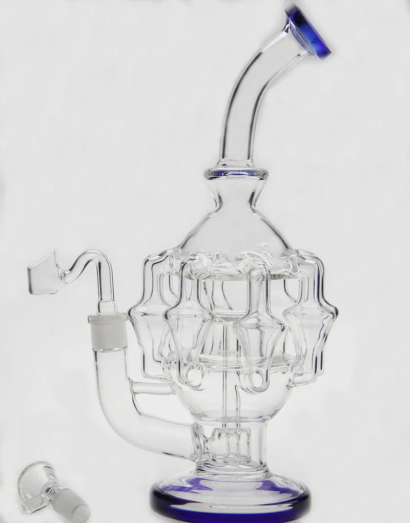 High quality 11"inches glass bubbler water pipe 8 arm perc 1gear Percolator glass bong oil rig14.4 mm joint have bowl