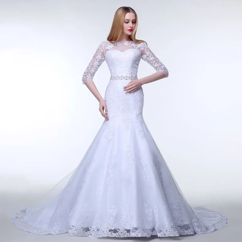 Wedding Gowns 2016 Real Image Sheer Neck Plus Size Wedding Dresses Poet ...