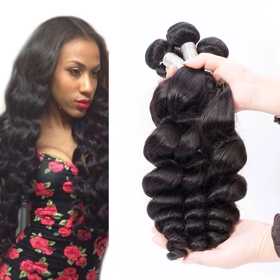 Onda solta brasileira Feixes de Cabelo Humano 4 Pçs / lote 100% Cabelo Brasileiro Virgem Não Processado Onda Solta Tramas de Cabelo Cor Natural