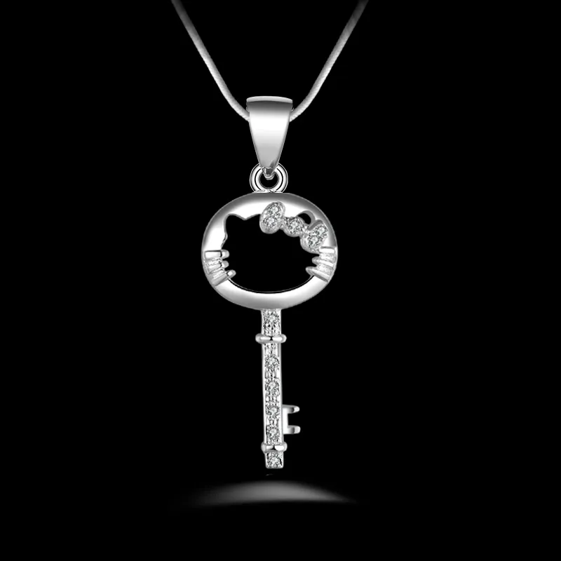 fashion high quality 925 silverl cat Key with White diamond jewelry 925 silver necklace Valentine's Day holiday272m