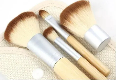 Set Kit Trä Makeup Brushes Vacker professionell Bambu Utarbetad Make up Borstverktyg med Case Zipper Bag Button Bag Gratis DHL