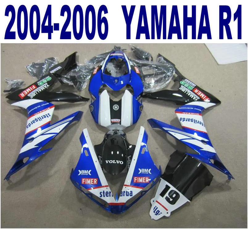 100% formsprutning Högsta kvalitetsfeedningar för Yamaha 2004 2005 2006 YZF R1 Blue White Black Fairing Kit 04-06 YZF-R1 RY1