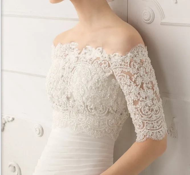 Fantastiska Bateau Lace Bridal Bolero med halva långa ärmar Klassisk spets Bridal Jacket Wrap Bridal Tillbehör Skräddarsy