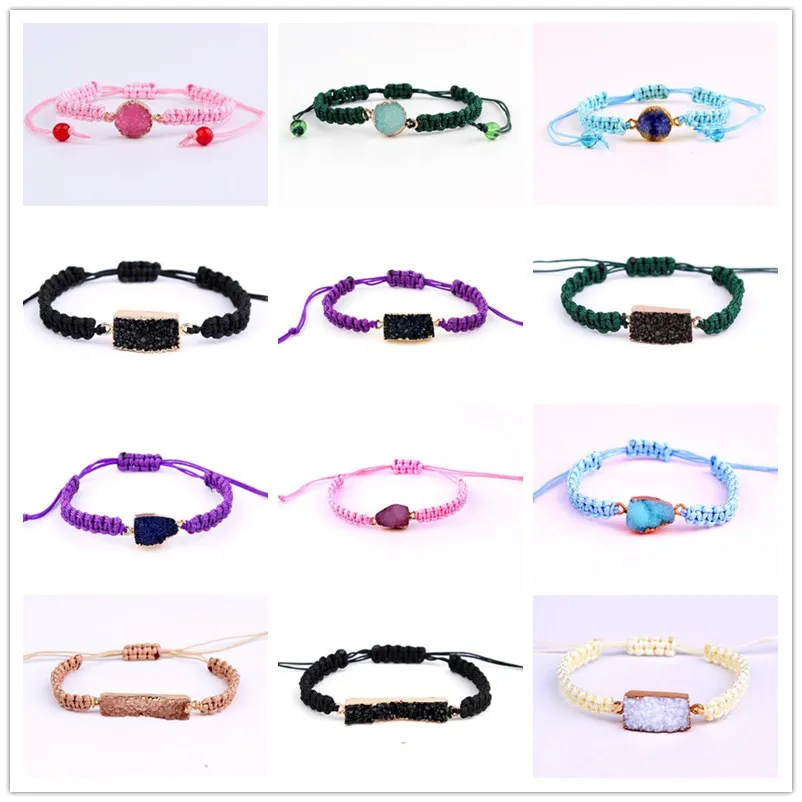 Moda Geometria Irregular Irregular Imitar Pedra Natural Druzy Drusy Bracelete Banhado A Ouro Weave Pulseira Pulseira Para Mulheres Jóias