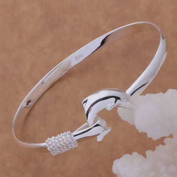 gift factory 925 silver charm bangle Fine Noble mesh Dolphin bracelet fashion jewelry 1304272E