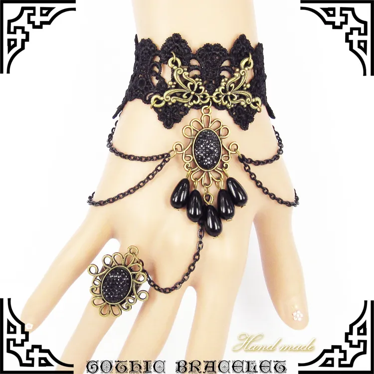 Schöne Frauen Vintage Brautkleider Zubehör Schwarz Weiß Rose Spitze Armbänder Blume Schmetterling Armband Ring 2015 Schmuck Für Mädchen