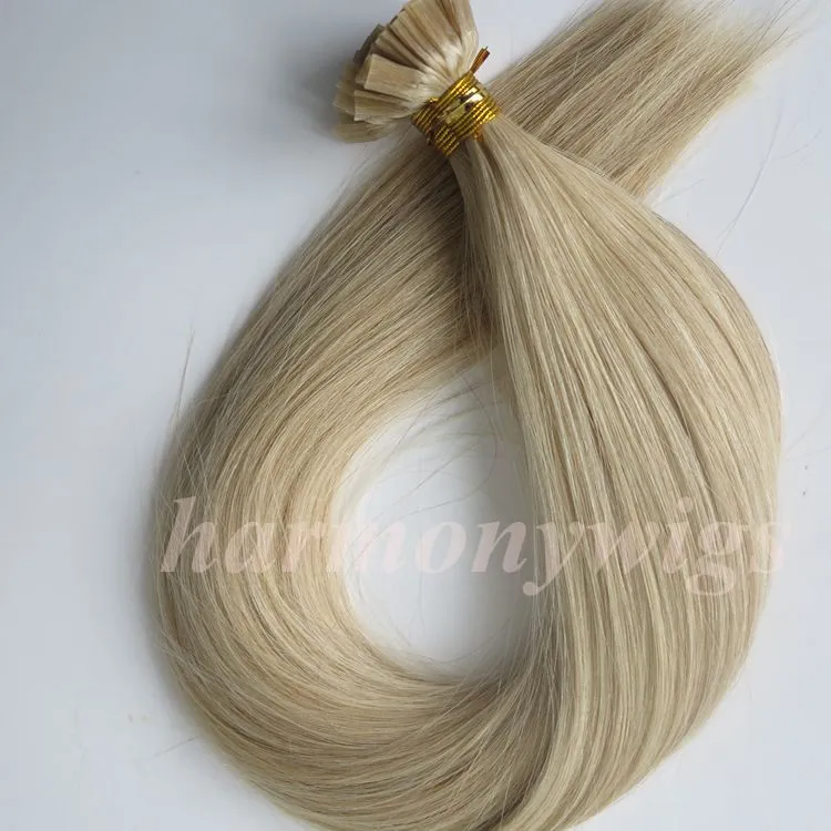 100Strands=100g Pre bonded Flat Tip human Hair Extensions 18 20 22 24inch M27&Brazilian Indian Keratin Human Hair