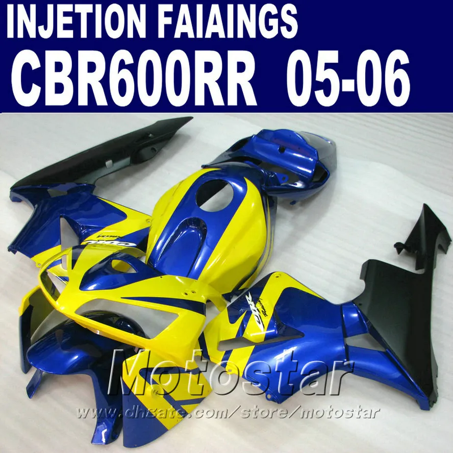 Injektionsgjutningssats för Honda CBR 600 RR Fairing 2005 2006 CBR600RR 03 04 CBR 600RR Yellow Blue Fairings EV1C