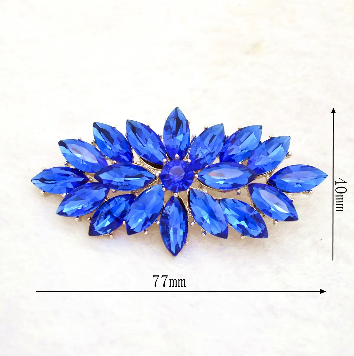 Vintage Rhodium Silver Plated Royal Blue Glass Marquise Crystal Diamante Brooch Prom Party Pin Gifts 