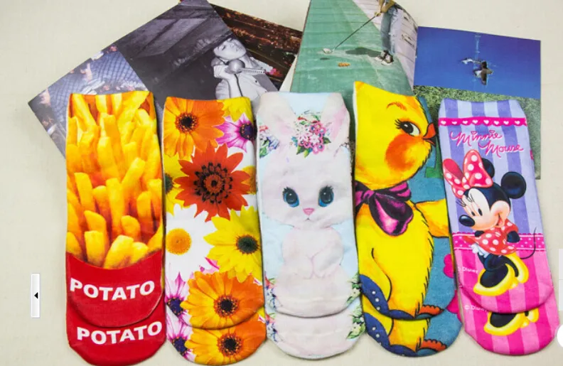 Unisex 3D Animal Tatoo cut Ankle Socks Fashion Graphic Dollar skull Pussy Cat Rabbits Printed Socks Hosiery 