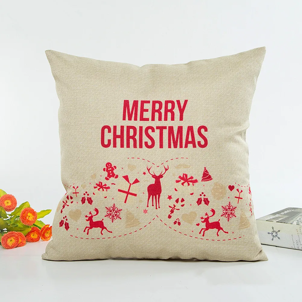 Fashion Linen Cotton Pillow Cover Vintage Chirstmas Style Pattern Pillowcase Home Decorative Cushion Cover Xmas Decor 45x45cm