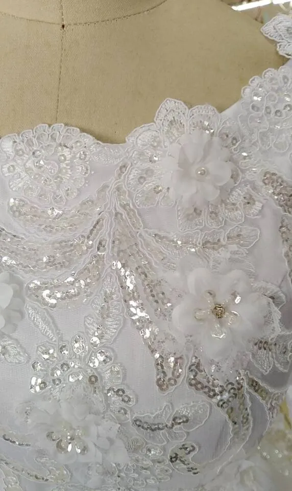 100% vraies images robe de mariée musulman modeste avec manches longues paillettes étincelles perles de cristaux perles 3D floral applique robe de mariée fleur