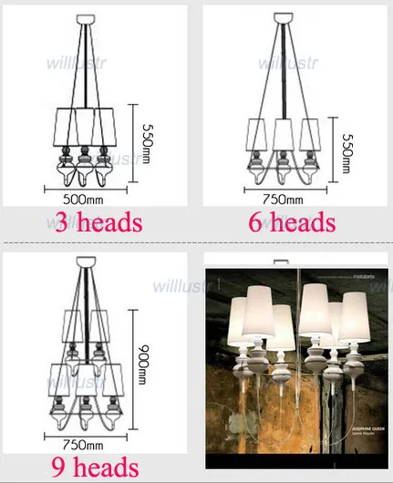 التصميم الحديث Jaime Hayon Josephine الملكة قلادة مصباح MetalArte شنقا أضواء غرفة الطعام تعليق ضوء 6 رؤساء، 9 رؤساء