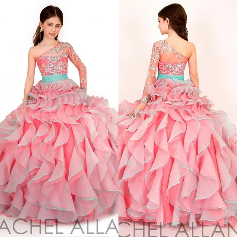 VeraQueen Girl's Off-Shoulder Beaded Pageant Dress - Cap Sleeves, Ruffled Ball Gown, Fuchsia - View #10