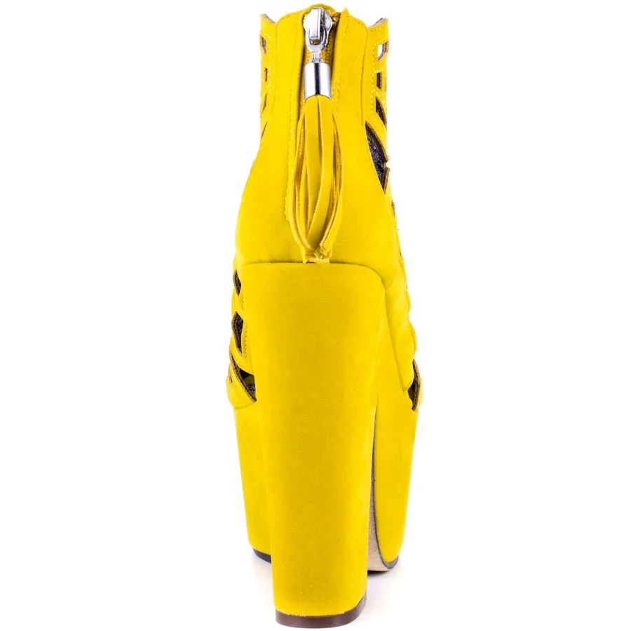 黄色いカットアウトサンダルレディースシューズハイヒールカッピーレザープラットフォームプラットフォーム夏の女性シューズパンプス新しいデザイン女の子靴スクエアヒール15cmクラッチ