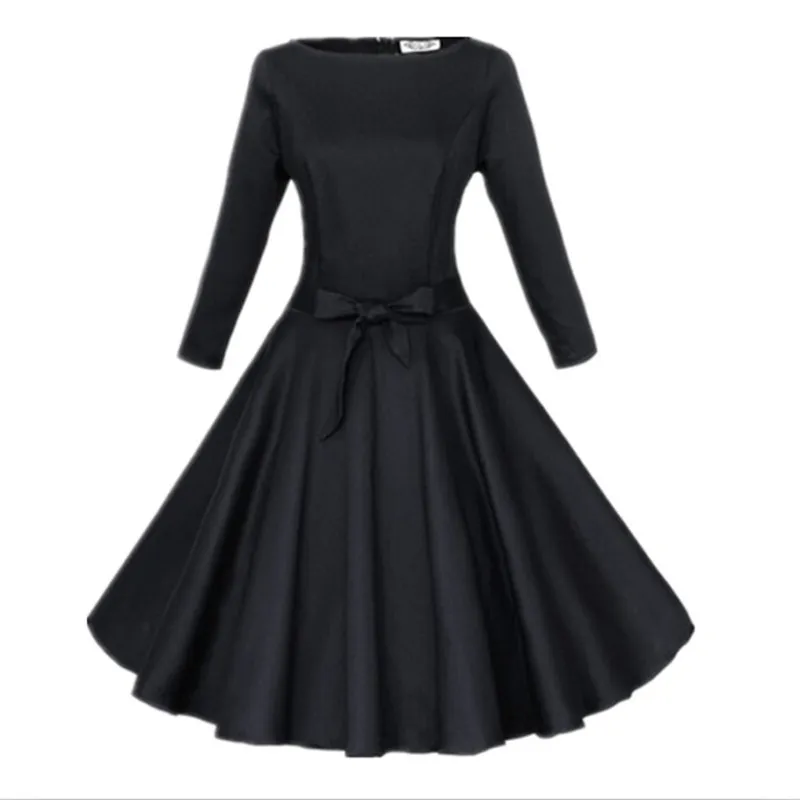 Plus Size Black Vintage Dress Women Retro Rockabilly Knee-Length Ball Gown  with Long Sleeves from Dhgate Basic & Casual Dresses - price 21.77