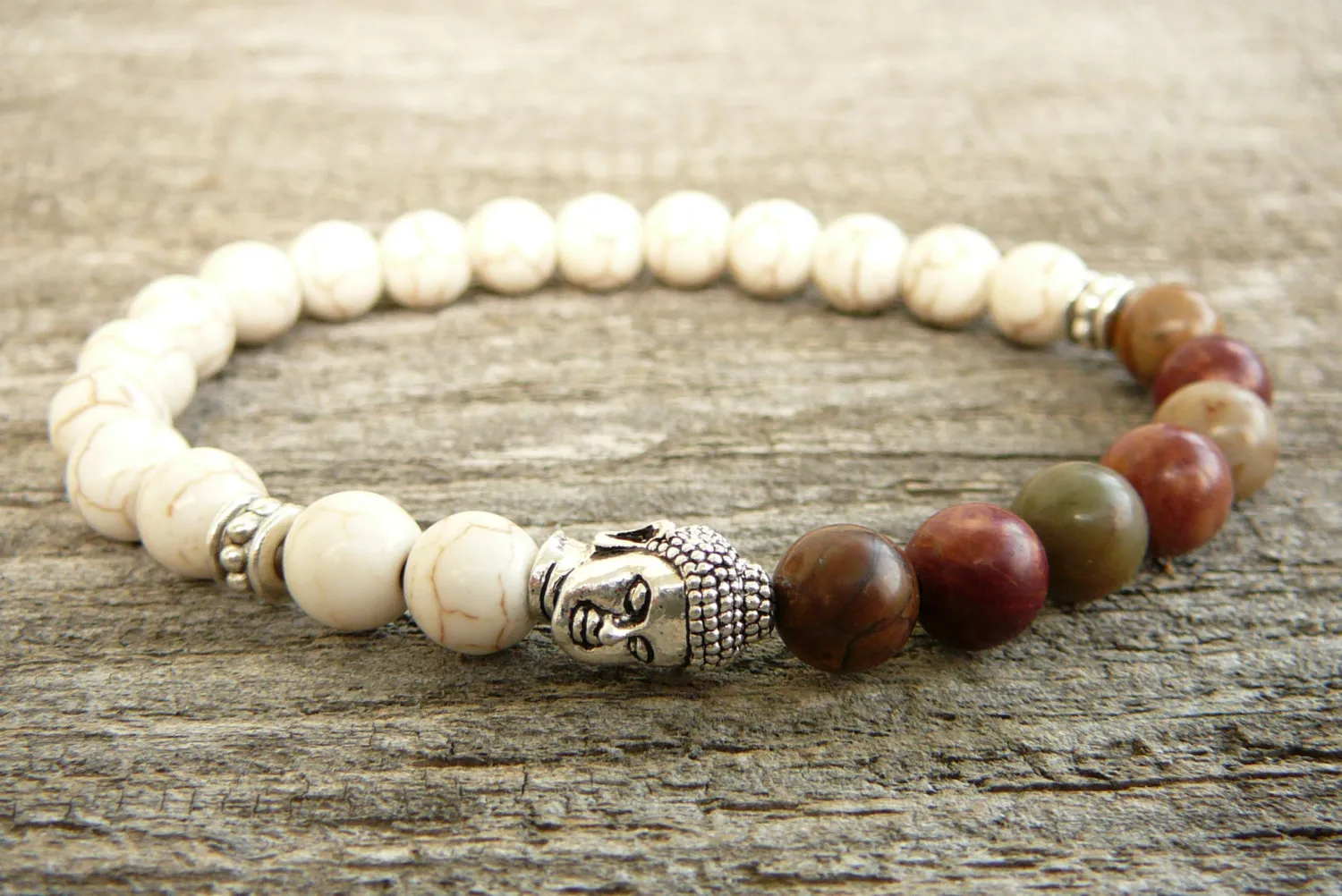 SN0233 Bracelet Mala Stretch Hommes Blanc Turquoise Bracelet Howlite Picasso Bouddhisme Yoga Poignet Bracelet Unisexe