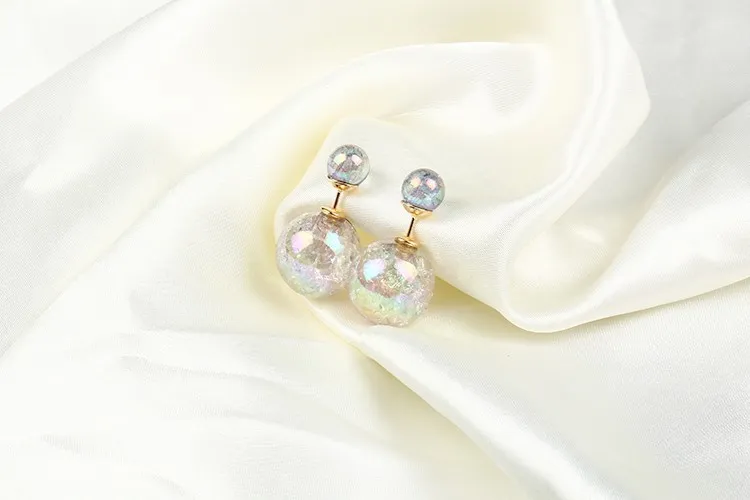 Kolczyki Dla Kobiet Dziewczyny Dwustronne Pearl Kolczyki Cukierki Kolory Kryształ Plated Double Fotest Ball Dwa Końcówki Pearl Studs Kolczyki