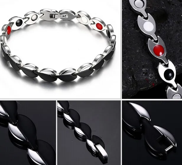 Brand New Fashion Jewelry 316L Argento Nero Acciaio inossidabile Fish Mouse Magnetic Stone Health Link Bracciale Unisex Donna 8.5 '