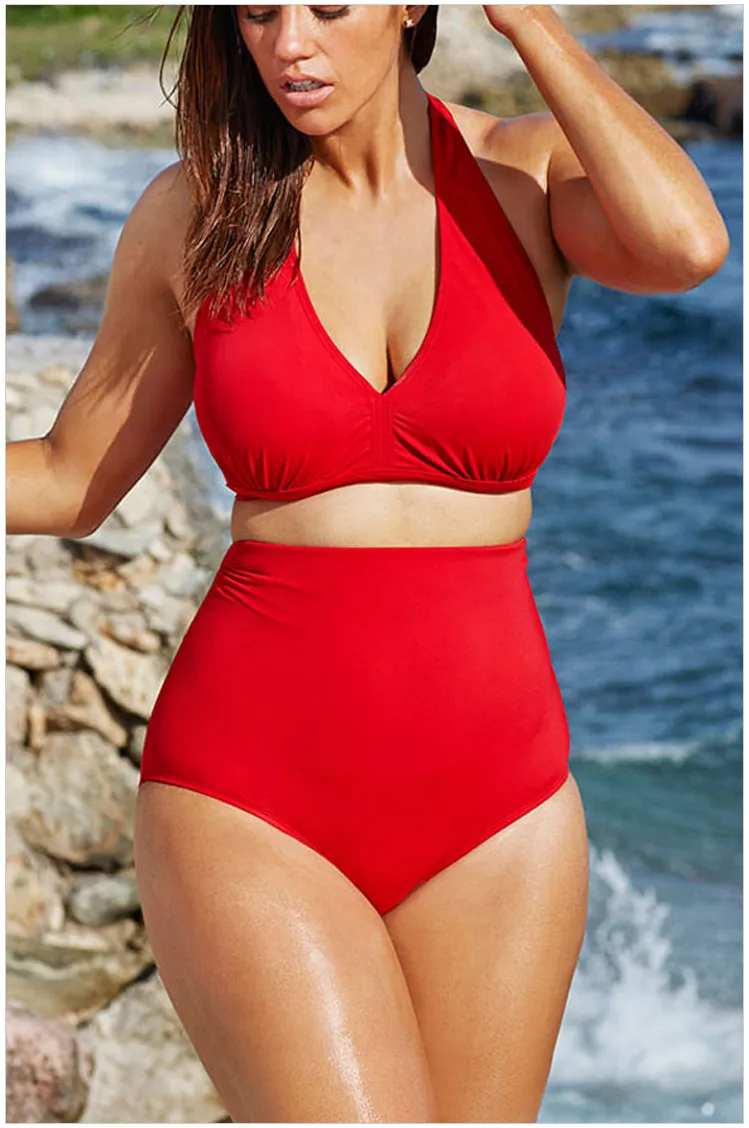 L XL XXL XXXL Plus Size Summer Red BIKINI SET HIGH WAIST padding Bathing  Suits Sexy Slim swimsuit Women Swimwear XSY41420R