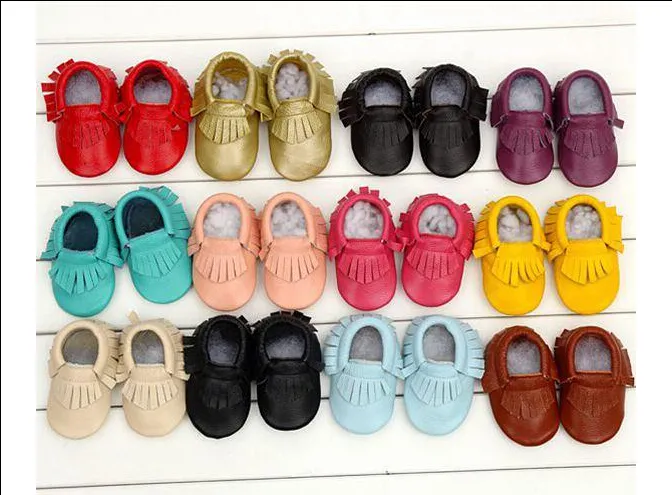 Бесплатная доставка Fedex EMS Ship 2015 Новые модные брюки Tassels Baby Moccasins Мягкие игрушки для малышей Moccs Kids 100% Подлинная кожа коровы Новорожденный младенец Prewalker