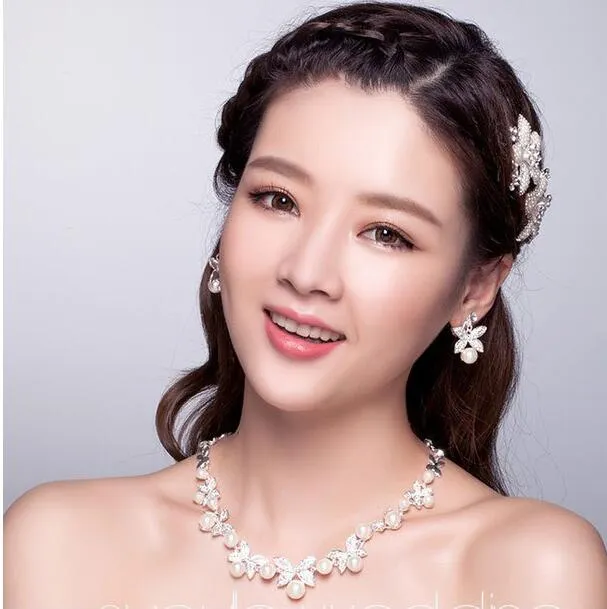 Wedding Rhinestone Pearl Necklace+Earrings Wedding Bridal Jewelry Sets wedding accessories bridalmaid dress party wedding jewelry HT035