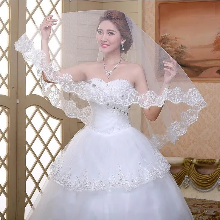 New Elegant 1 Layer White Wedding Bridal Veils Lace Edge Wedding Accessories 15235 Meters Length Wedding Veils4597847