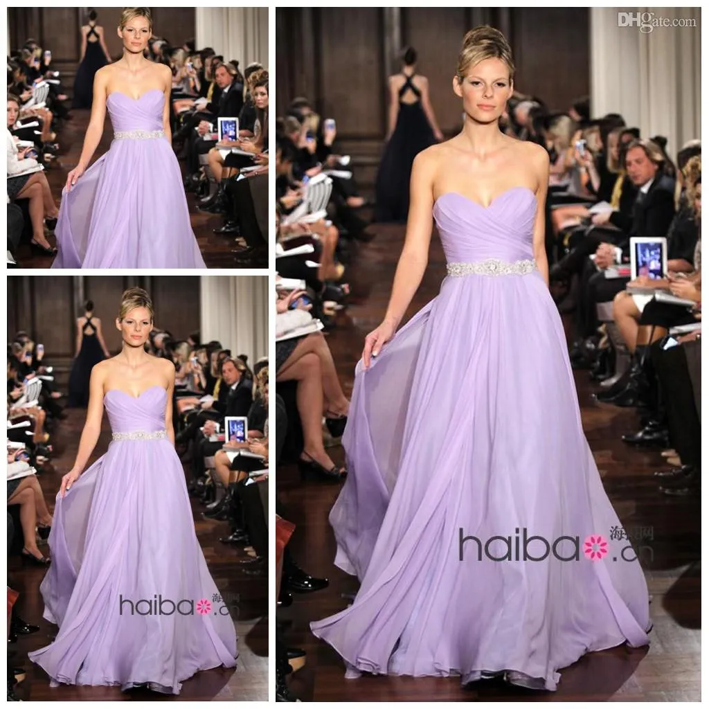 2015 nieuwe aankomst best verkopende lieverd een lijn volledige lengte chiffon lange lila bruidsmeisje jurken sexy prom jassen