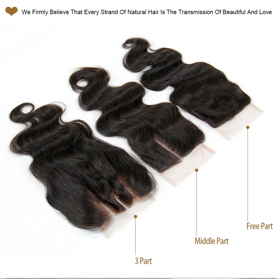 Cambodian Virgin Hair Body Wave Closure 7A 처리되지 않은 인간의 머리카락 3 번들과 1 개 탑 레이스 폐쇄 자연 검은 확장