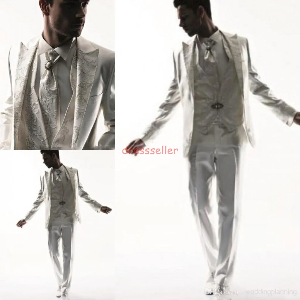 2015 costumes pour hommes blancs Tuxedos costume d'affaires marque patron robe costume pour hommes 039s mariage formel garçons d'affaires costumes marié blanc Tu6782050