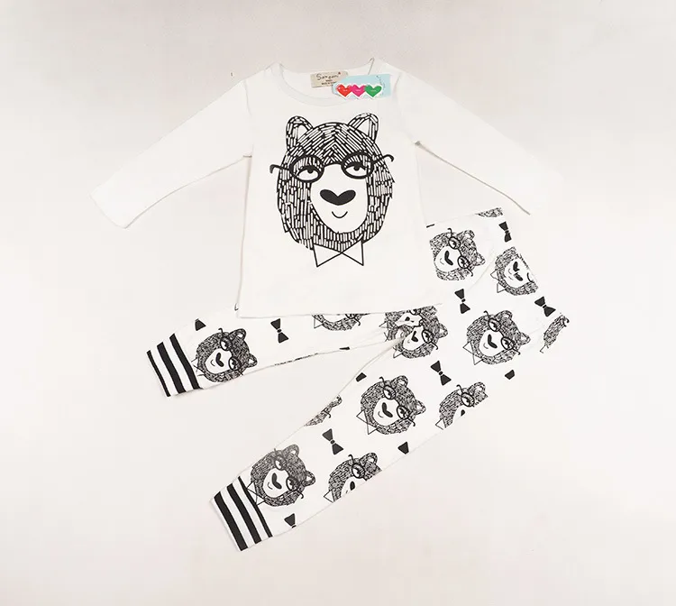 Ins Baby Boy Little Monster Cartoon Cartoon Abiti da due pezzi Set manica lunga / manica corta Tshirt stampata Tshirt + Pantalone lungo Abbigliamento bambini Abbigliamento Monster Pigiam E92