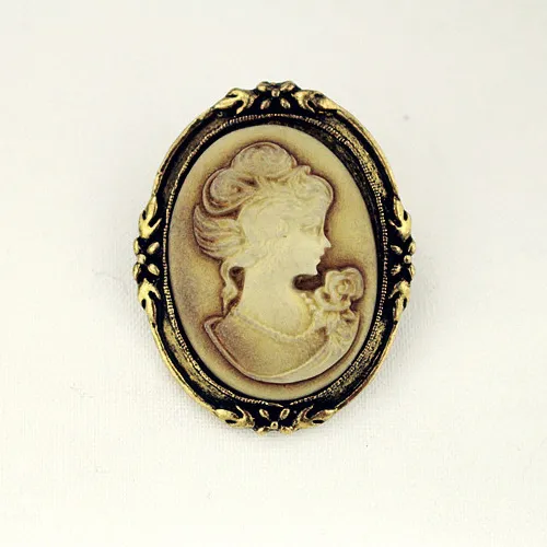 Broches Vintage Queen Lady Cameo en émail noir et Bronze, 80 pièces