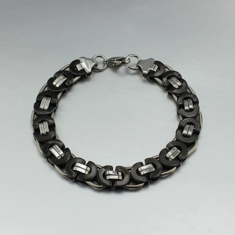 Juego de joyería de la mejor calidad, collar de cadena bizantina plana de plata negra de 8mm, pulsera de acero inoxidable 316L para joyería de regalo para marido/padre