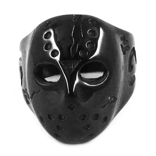 Gratis frakt! Halloween Jason Mask Biker Ring Rostfritt Stål Smycken Svart Pläterad Gotisk Skull Motor Biker Män Ring SWR0128B