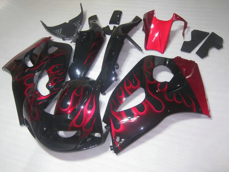 Kit de carénage personnalisé pour SUZUKI GSXR600 GSXR750 1996 1997 1998 1999 2000 GSX-R 600 750 96-00 ensemble de carénages de carrosserie noir flammes rouges GB24