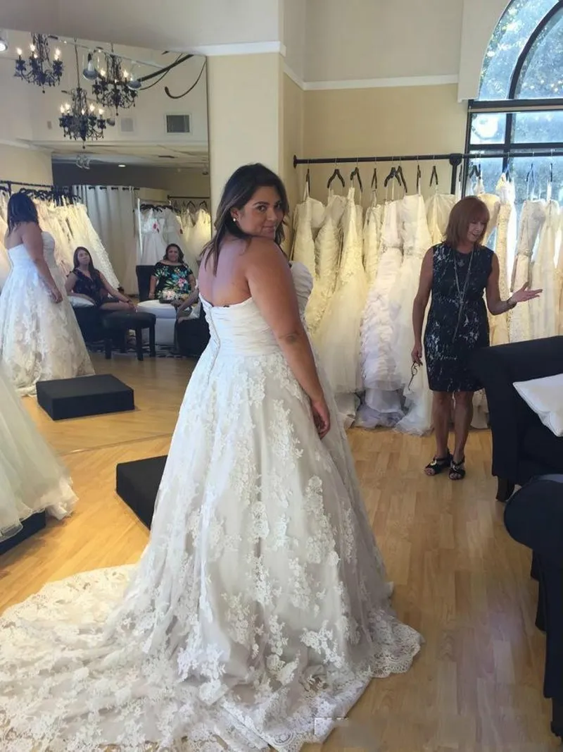 2016 Plus Size Vestidos de Casamento Rendas Querida Ruffles A Linha Frisado Cintura Vestidos de Noiva Vestidos de Casamento Feitos Sob Encomenda